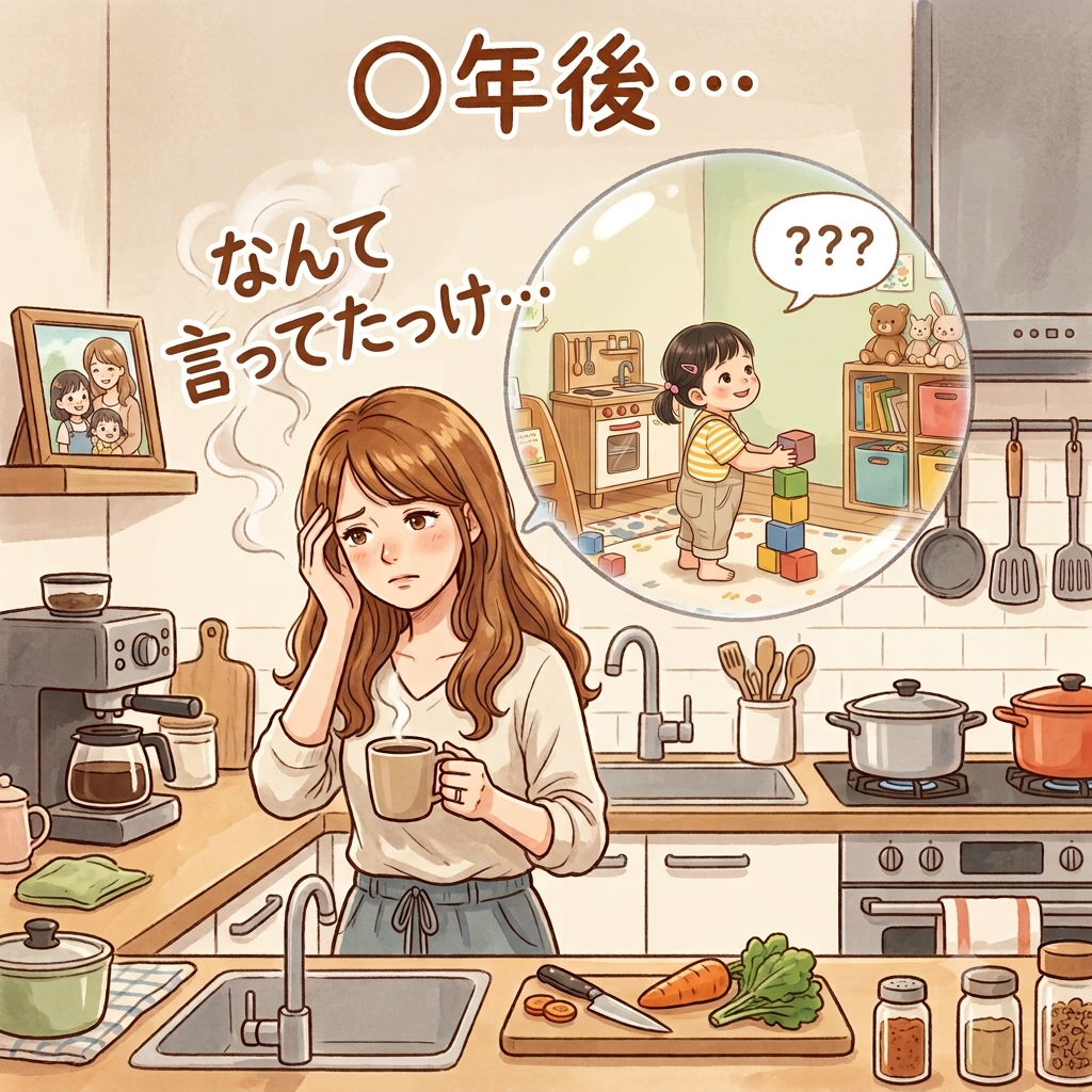 時間が経って言葉を思い出せない様子のイラスト